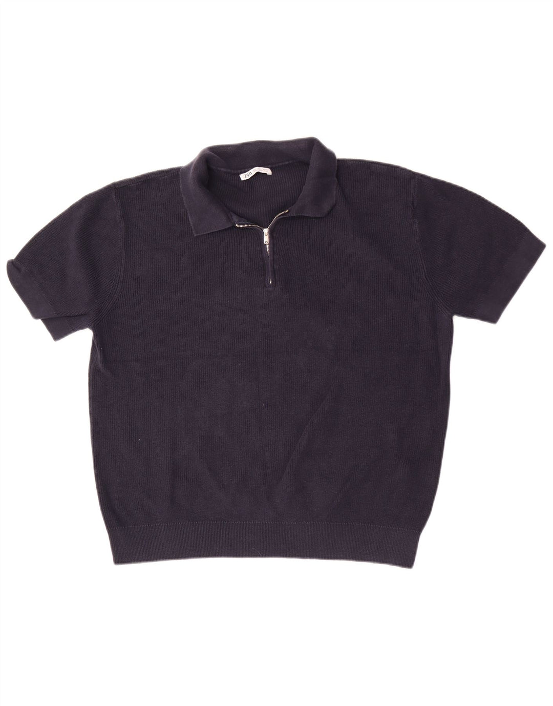 Zara Mens Polo Shirt Large Navy Blue Cotton