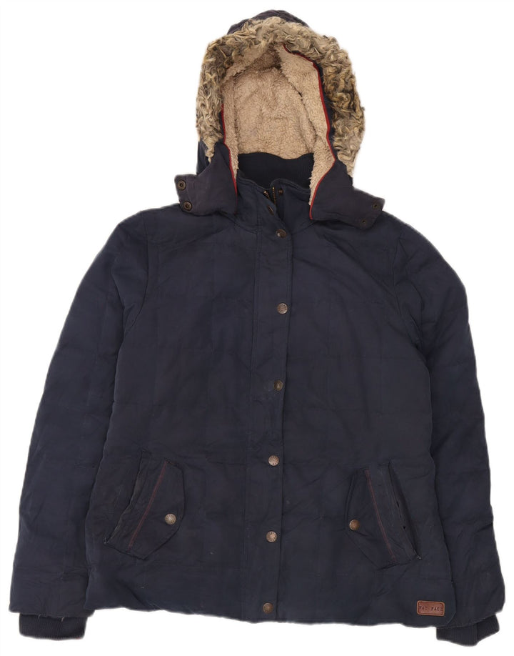 FAT FACE Womens Hooded Padded Jacket UK 14 Large Navy Blue Polyester