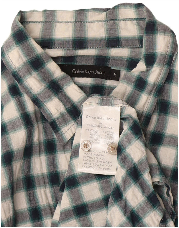 Calvin Klein Mens Shirt Medium Green Check Cotton