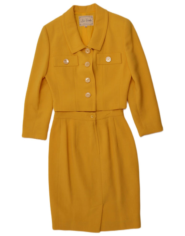 VINTAGE Womens 4 Button 2 Piece Skirt Set IT 44 Medium W26 Yellow Wool