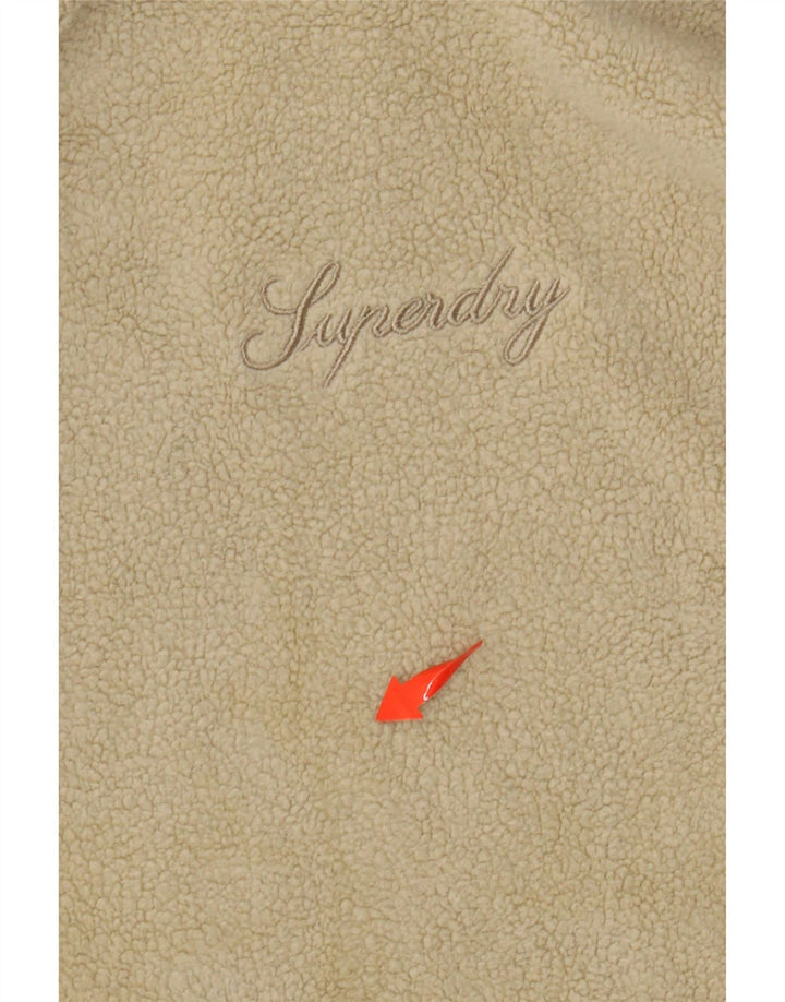 SUPERDRY Womens Oversized Hooded Fleece Jumper UK 6 XS Beige Polyester