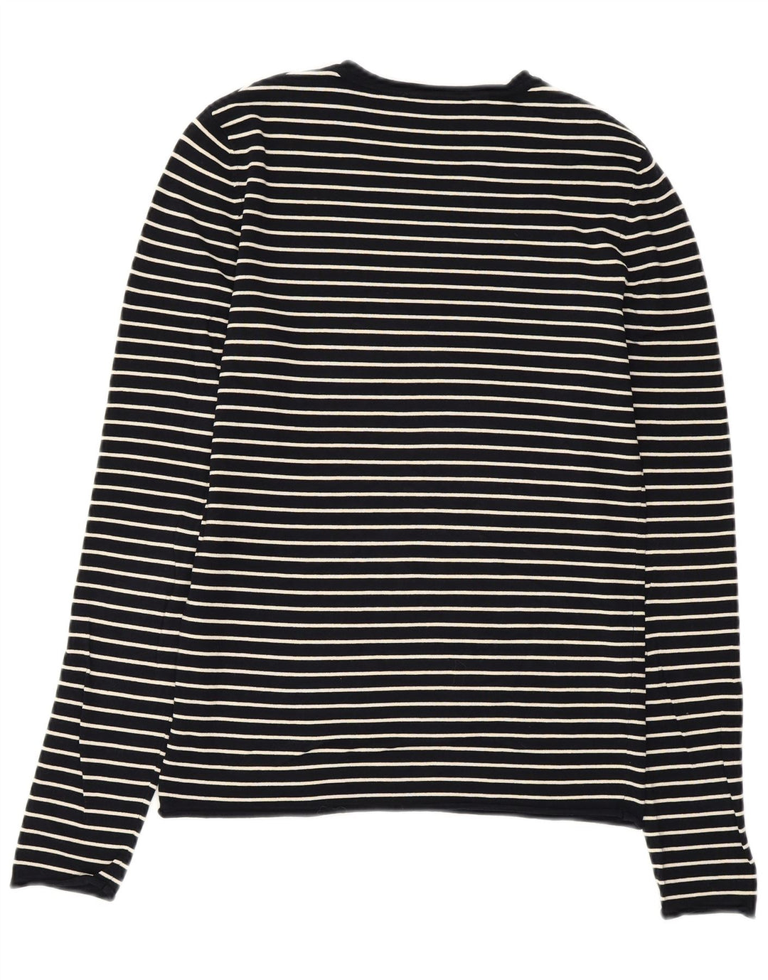 ZARA Womens Crew Neck Jumper Sweater UK 14 Large Navy Blue Striped Viscose