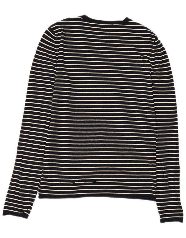 ZARA Womens Crew Neck Jumper Sweater UK 14 Large Navy Blue Striped Viscose