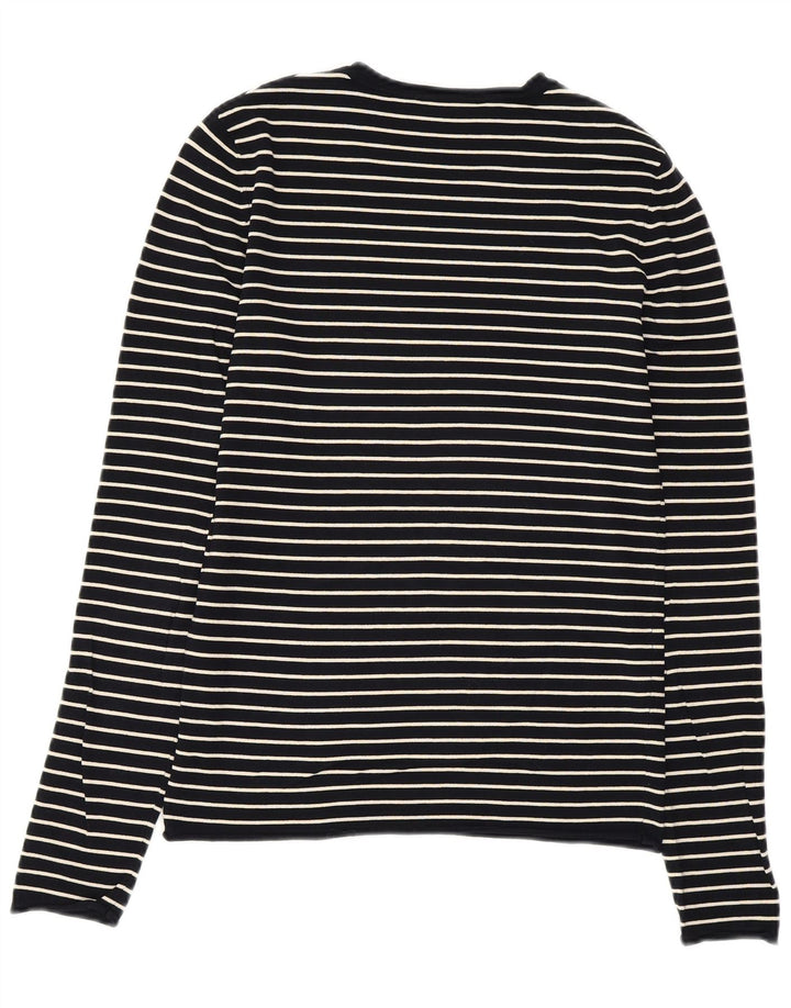 ZARA Womens Crew Neck Jumper Sweater UK 14 Large Navy Blue Striped Viscose