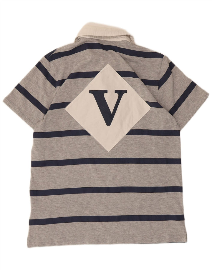Adidas Mens Graphic Rugby Polo Shirt Medium Grey Striped Polyester