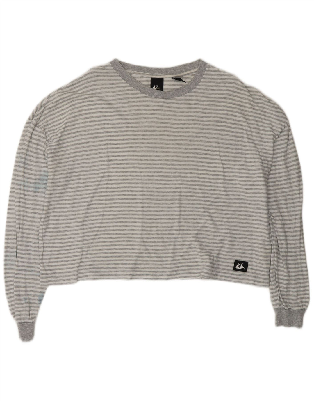 QUIKSILVER Womens Oversized Crop Top Long Sleeve UK 14 Medium Grey Striped