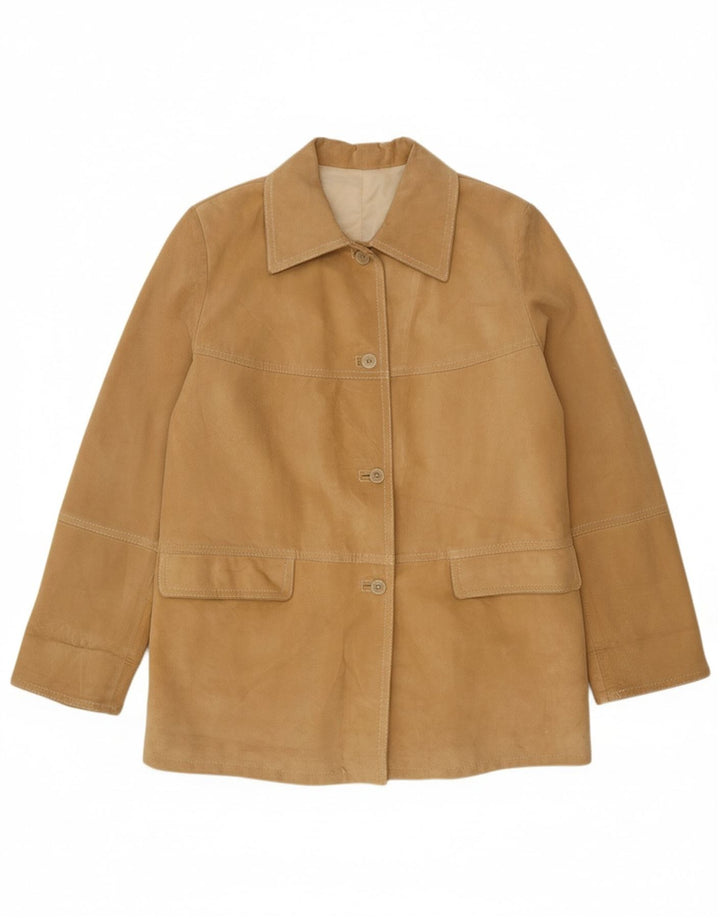 VINTAGE Womens Suede 3 Button Blazer Jacket IT 52 2XL Beige Leather