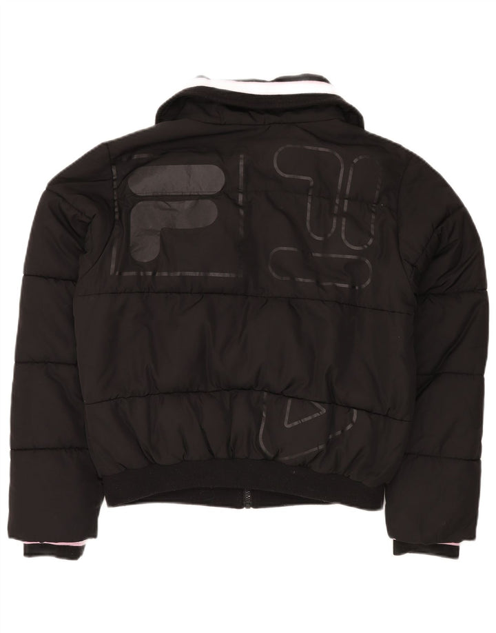FILA Womens Graphic Padded Jacket UK 14 Medium Black Polyester