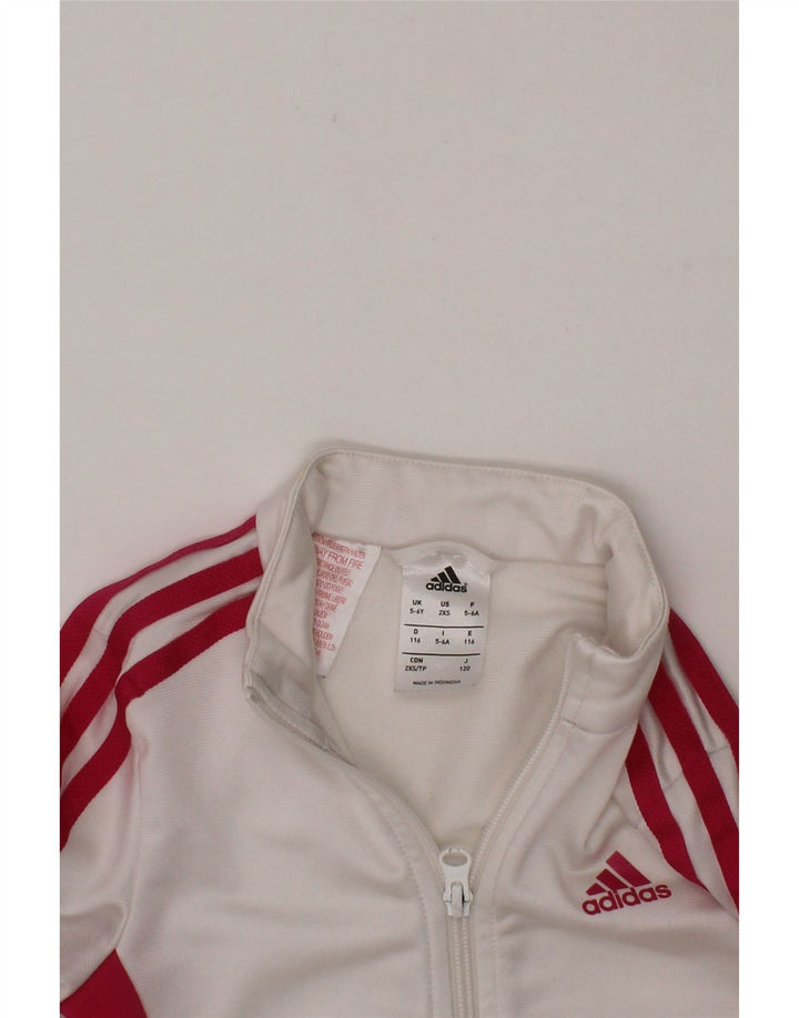 ADIDAS Girls Tracksuit Top Jacket 5-6 Years White Colourblock Polyester Vintage Adidas and Second-Hand Adidas from Messina Hembry 