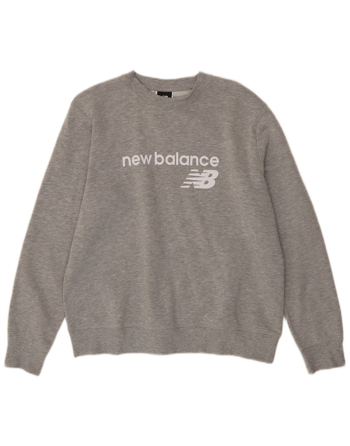 NEW BALANCE Womens Graphic Sweatshirt Jumper UK 16 Large Grey Cotton