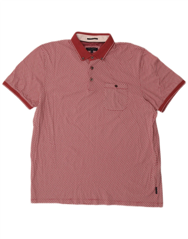 Ted Baker Mens Abstract Pattern Polo Shirt Size 6 2XL Red Cotton