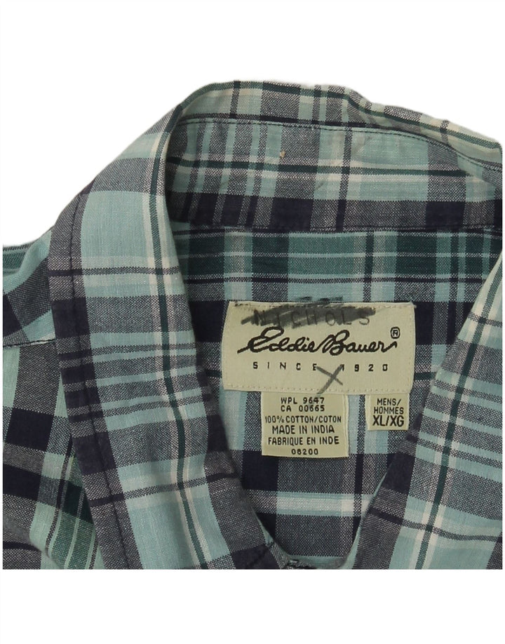 EDDIE BAUER Mens Short Sleeve Shirt XL Blue Check Cotton