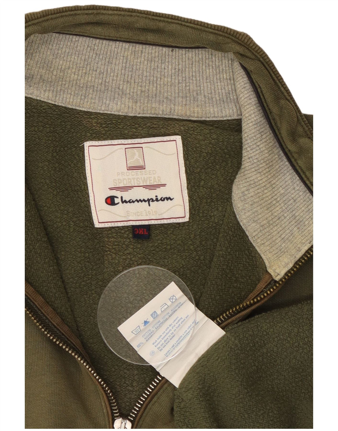 CHAMPION Mens Zip Neck Sweatshirt Jumper 3XL Khaki Cotton