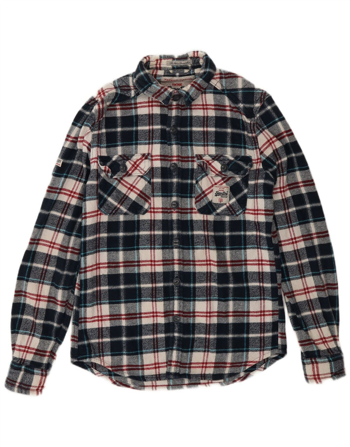 SUPERDRY Mens Flannel Shirt Small Navy Blue Check Cotton