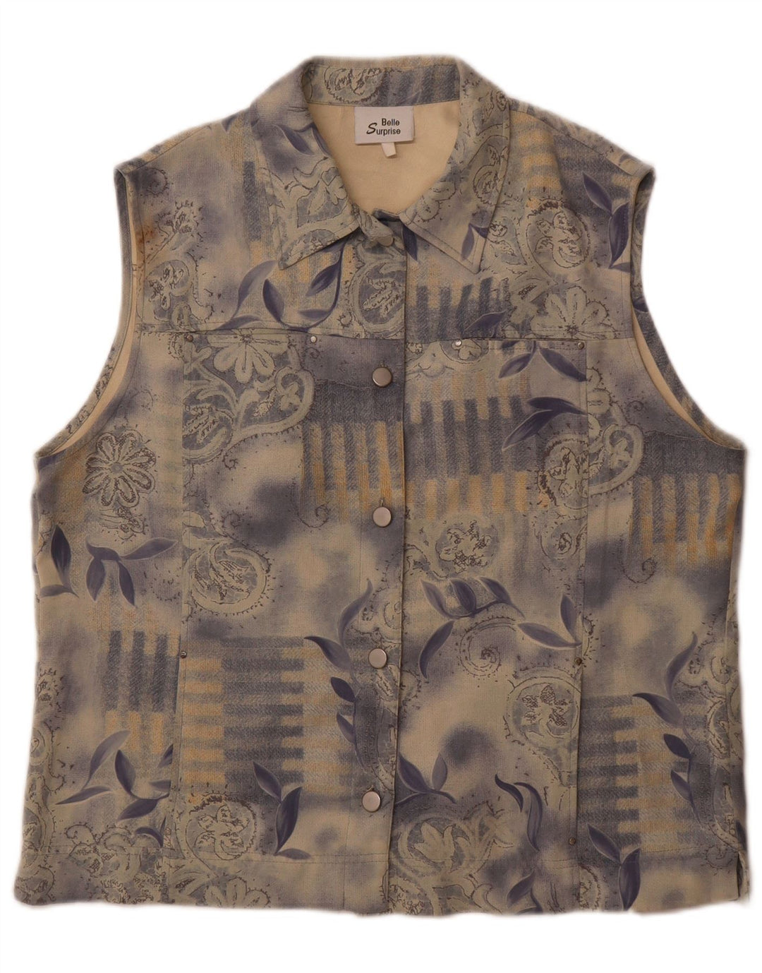 Belle Surprise Womens Gilet UK 14 Large Blue Floral Polyester