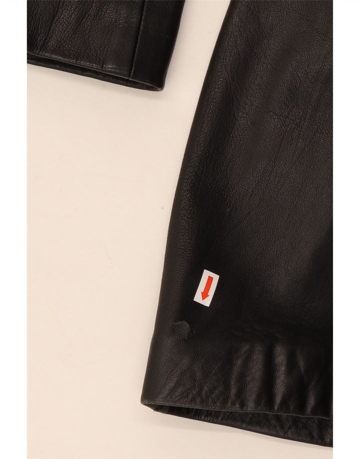 Vintage Womens Leather Coat EU 44 XL Black Leather