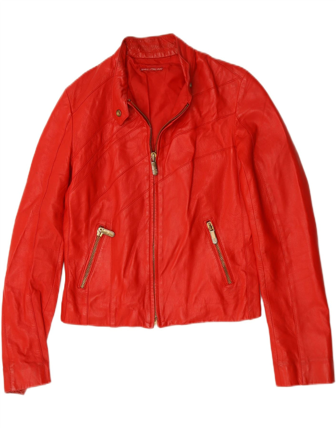 Vintage Womens Leather Racer Jacket IT 44 Medium Red Leather