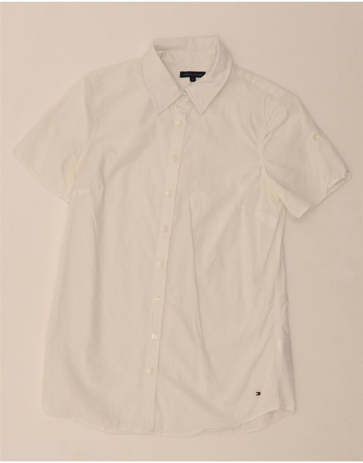TOMMY HILFIGER Womens Short Sleeve Shirt US 6 Medium White Cotton Vintage Tommy Hilfiger and Second-Hand Tommy Hilfiger from Messina Hembry 