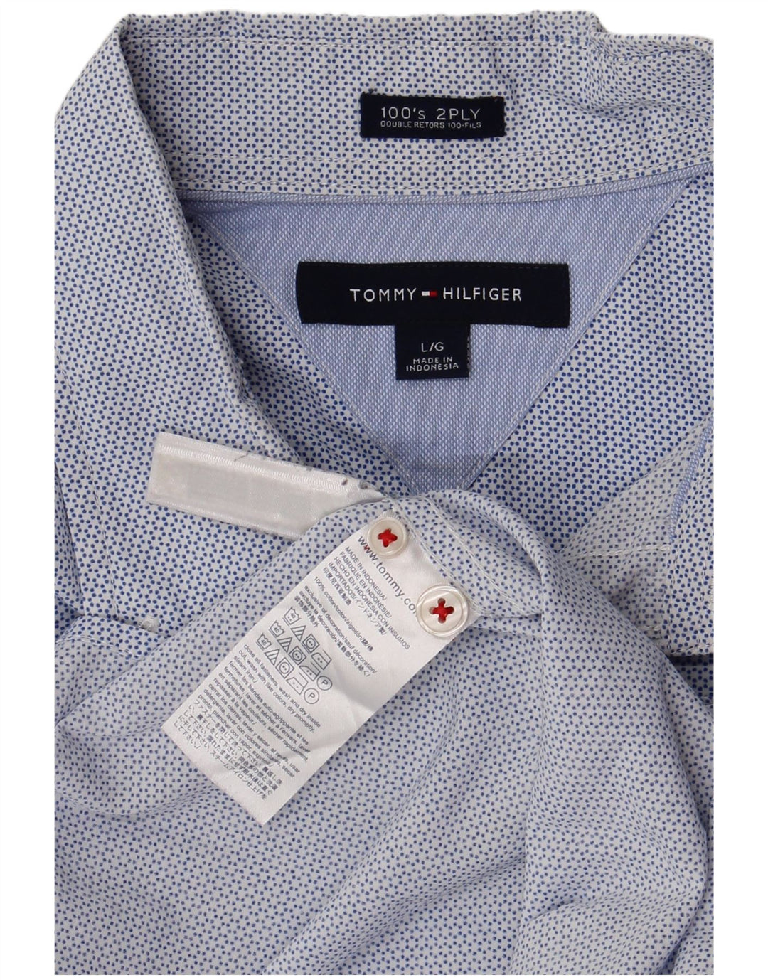 Tommy Hilfiger Mens Shirt Large Blue Spotted Cotton