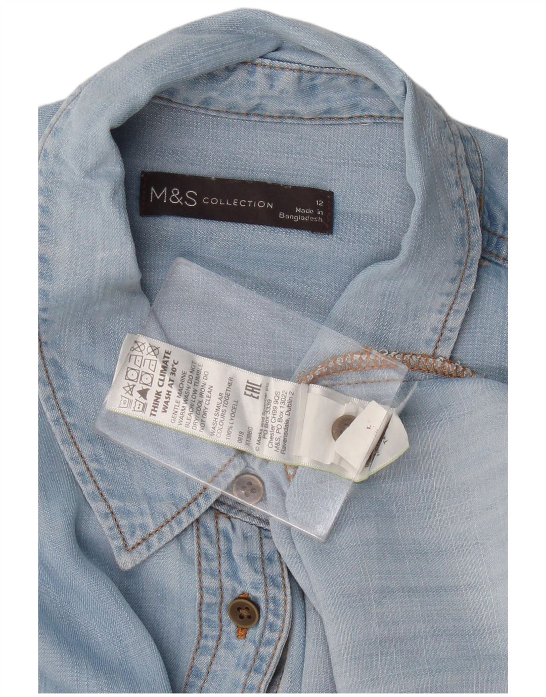MARKS & SPENCER Womens Denim Shirt UK 12 Medium  Blue Lyocell