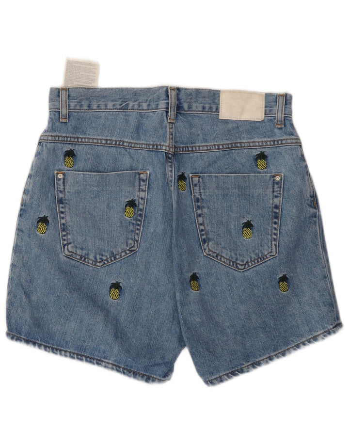 Zara Womens Abstract Pattern Denim Shorts EU 38 Small W28 Blue Cotton