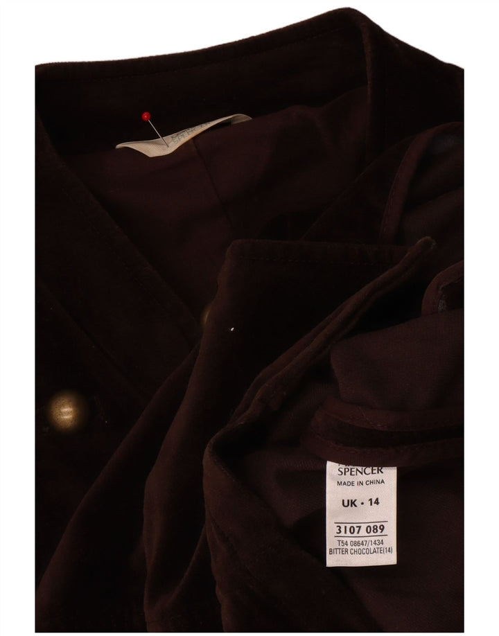 Marks & Spencer Womens 5 Button Velvet Blazer Jacket UK 14 Medium Brown