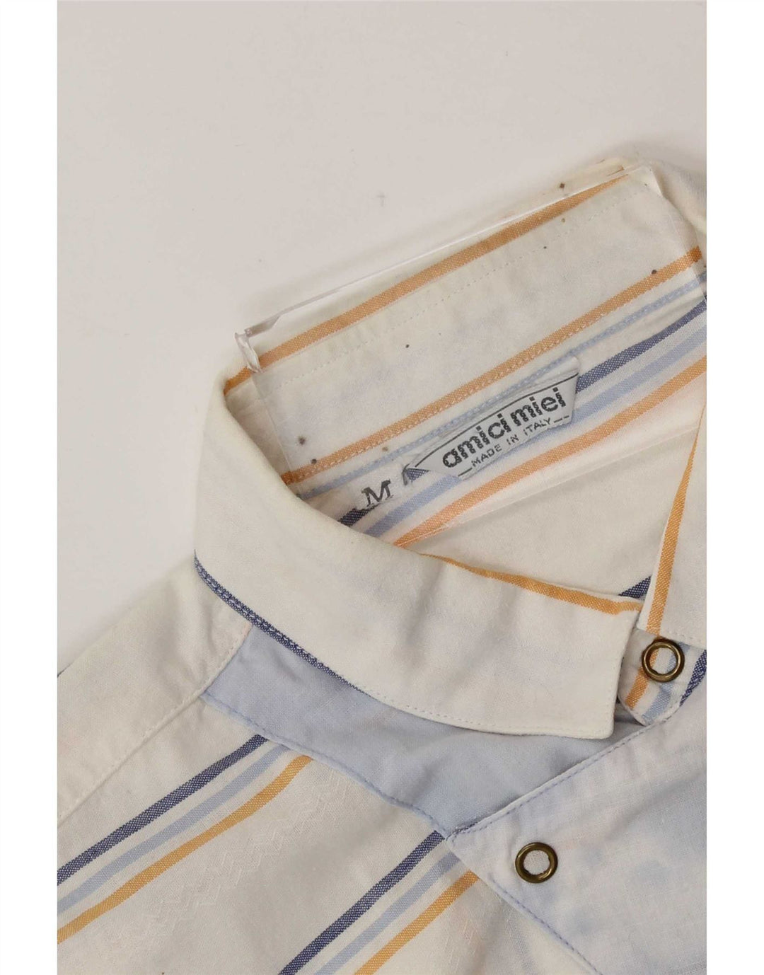 Vintage Mens Short Sleeve Pullover Shirt Medium White Striped