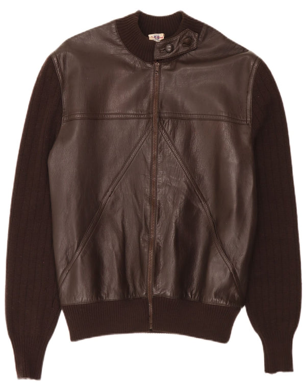 Vintage Womens Knit Leather Jacket IT 44 Medium Brown