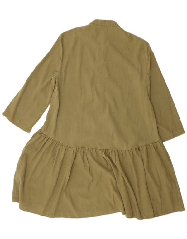 Zara Womens 3/4 Sleeve Shirt Dress UK 6 XS Khaki Lyocell