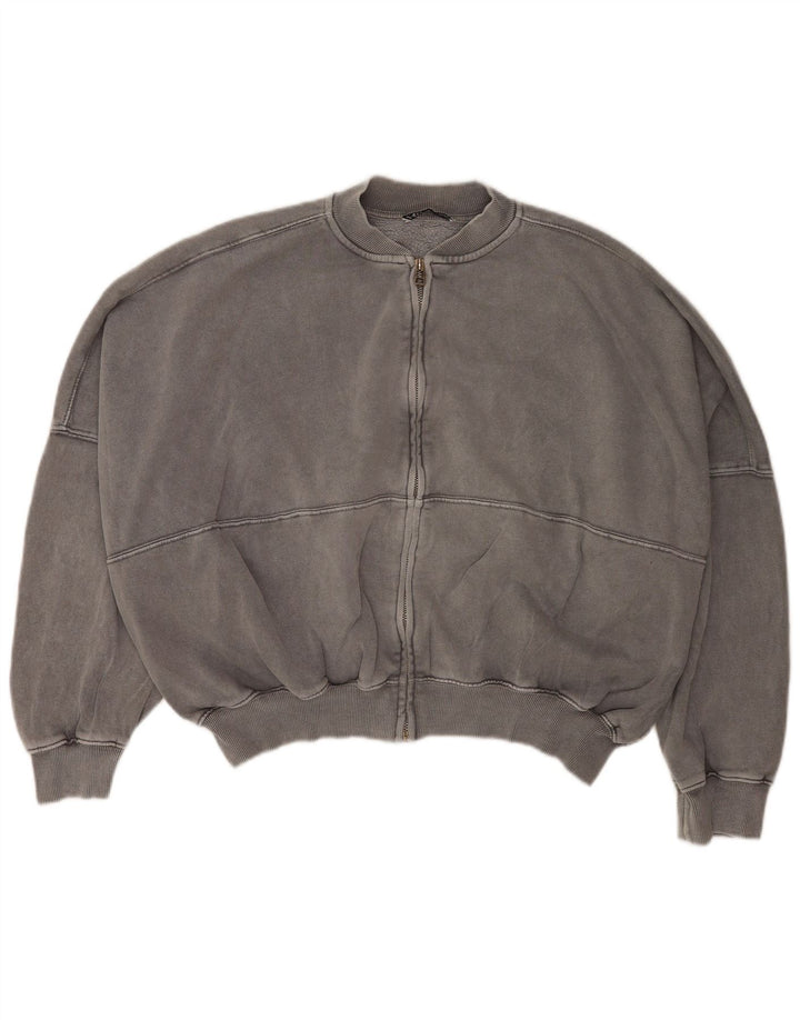 Zara Womens Oversized Tracksuit Top Jacket UK 10 Small Grey Cotton