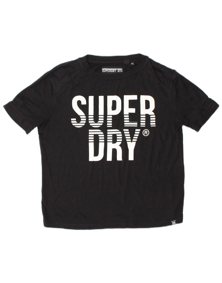 SUPERDRY Womens Loose Fit Crop Graphic T-Shirt Top UK 10 Small Black