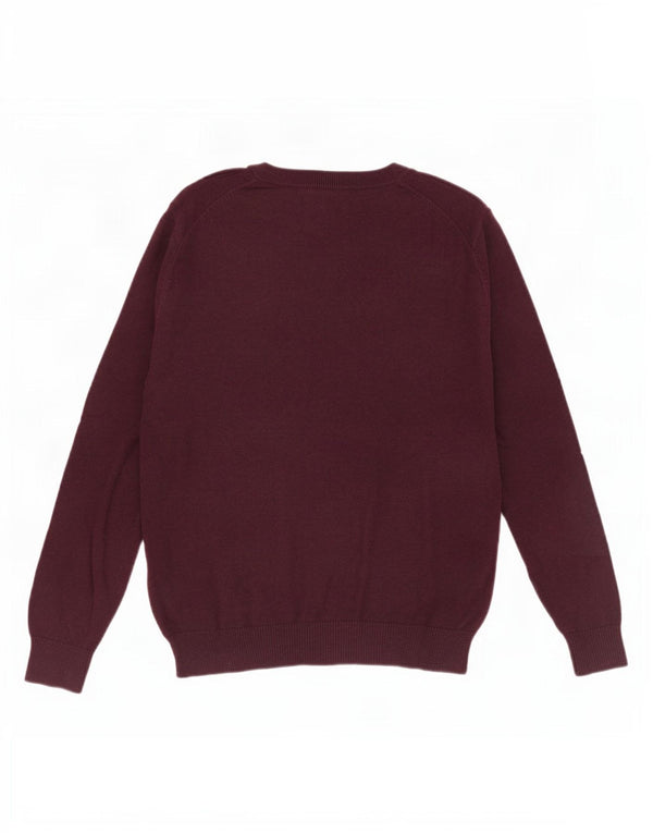 Nautica Womens Oversized V-Neck Jumper Sweater UK 14 Medium Burgundy Cotton