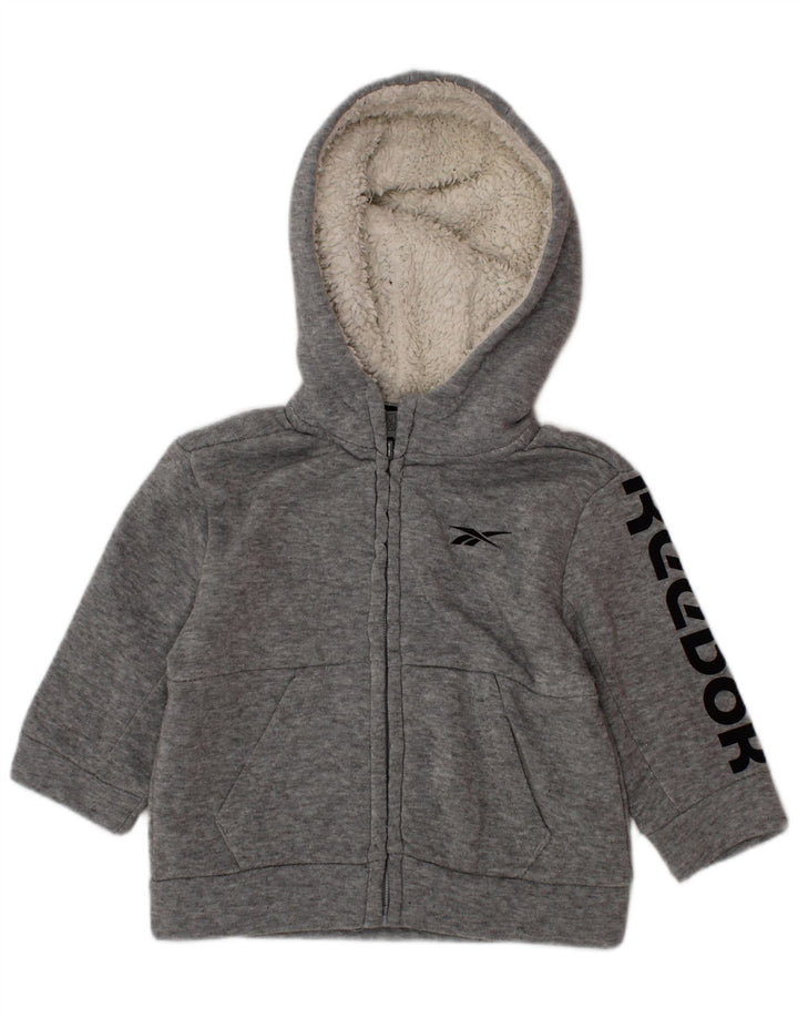 REEBOK Baby Boys Graphic Zip Hoodie Sweater 9-12 Months Grey Polyester