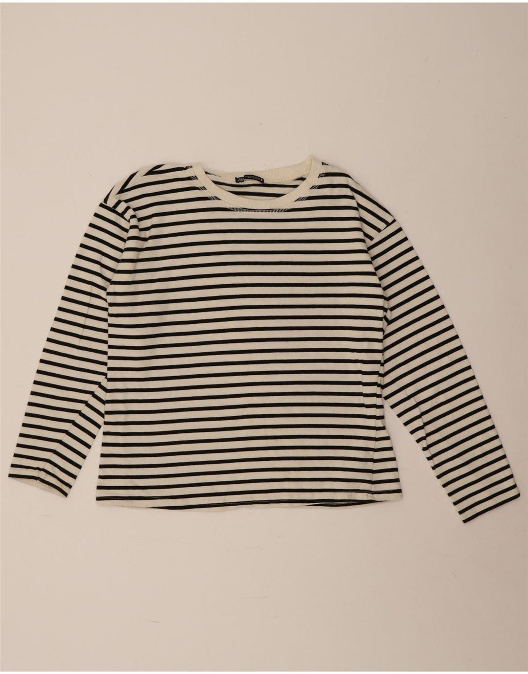 Zara Womens Top Long Sleeve UK 14 Medium Black Striped