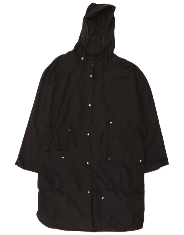 Zara Womens Hooded Loose Fit Raincoat UK 14 Medium Black Polyester