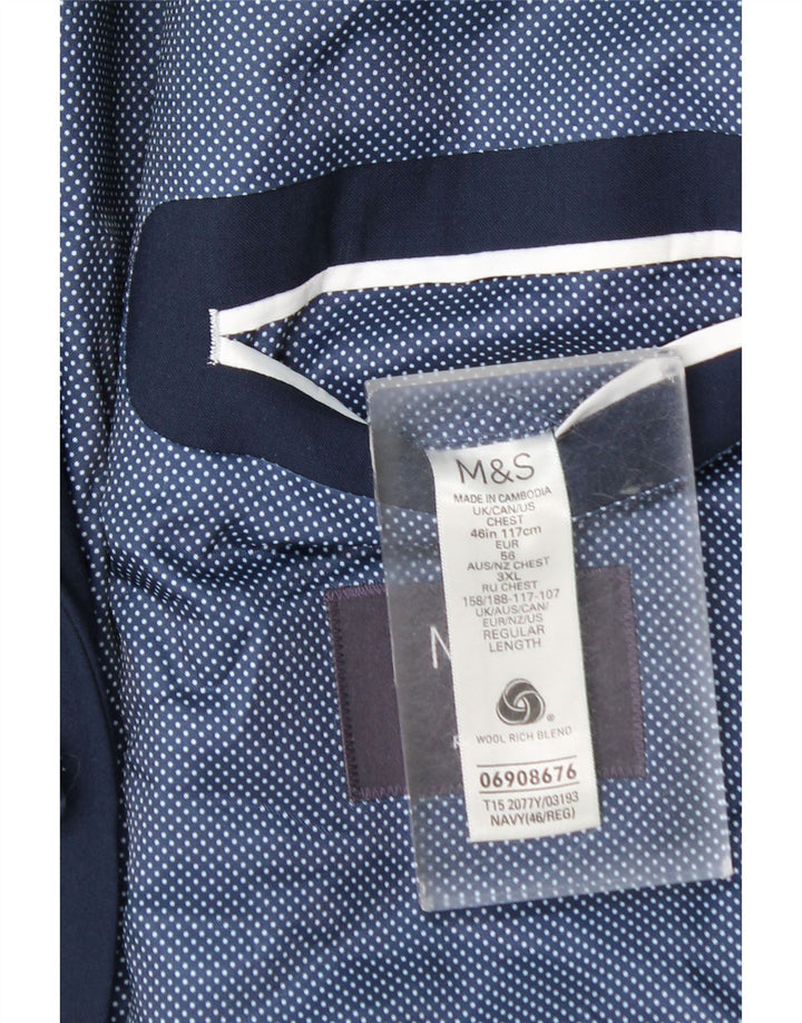 Marks & Spencer Mens 2 Button Blazer Jacket EU 56 3XL Navy Blue Wool