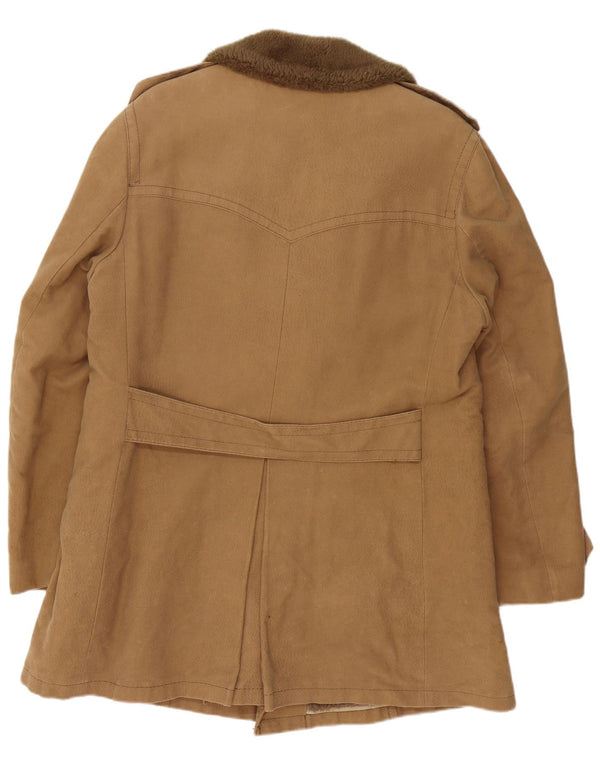 Vintage Mens Military Sherpa Double Breasted Coat UK 40 Large Brown Cotton