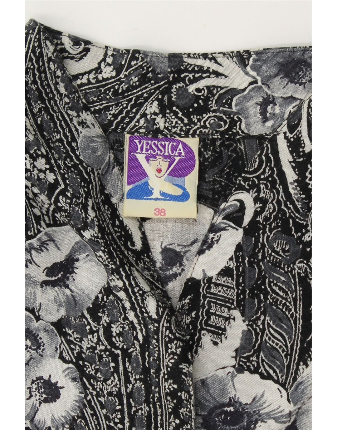 YESSICA Womens Shirt Blouse EU 38 Medium Grey Floral Viscose Vintage Yessica and Second-Hand Yessica from Messina Hembry 