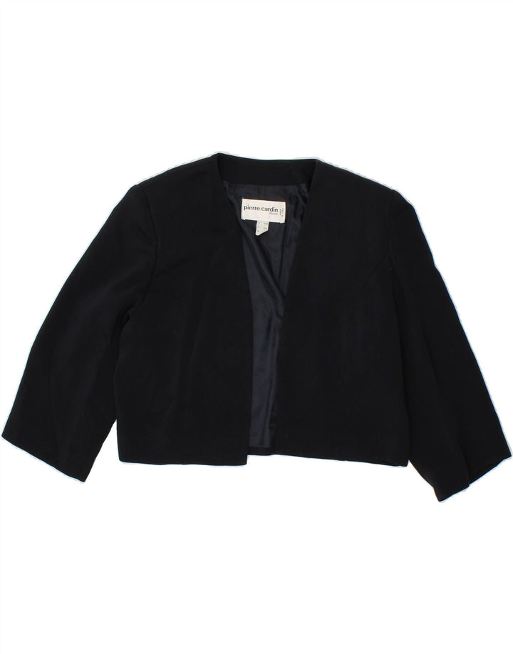 PIERRE CARDIN Womens Crop Bomber Jacket IT 48 XL Navy Blue Acetate | Vintage Pierre Cardin | Thrift | Second-Hand Pierre Cardin | Used Clothing | Messina Hembry 