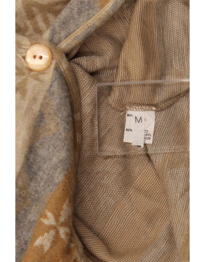 VINTAGE Womens Crop Cardigan Sweater UK 14 Medium Beige Fair Isle