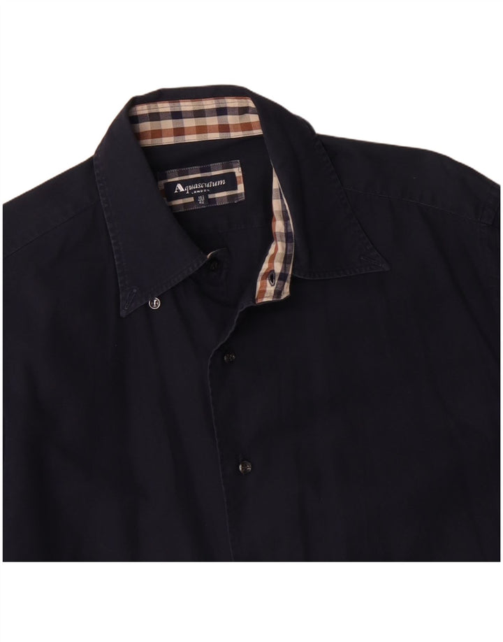 AQUASCUTUM Mens Shirt Size 16 1/2 42 Large Navy Blue Cotton