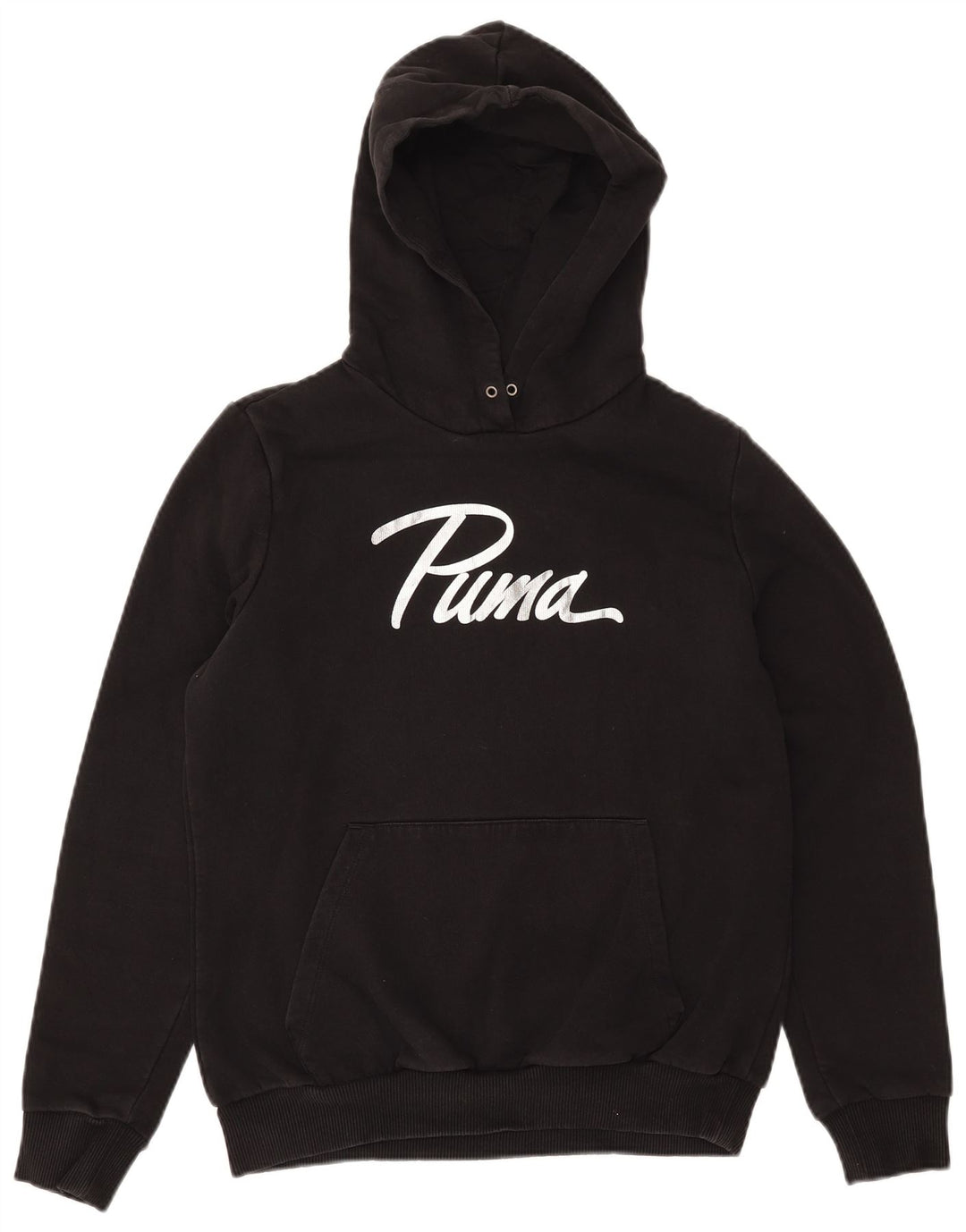 PUMA Womens Graphic Hoodie Jumper UK 14 Medium Black Cotton