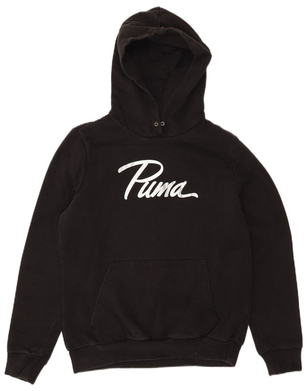 PUMA Womens Graphic Hoodie Jumper UK 14 Medium Black Cotton