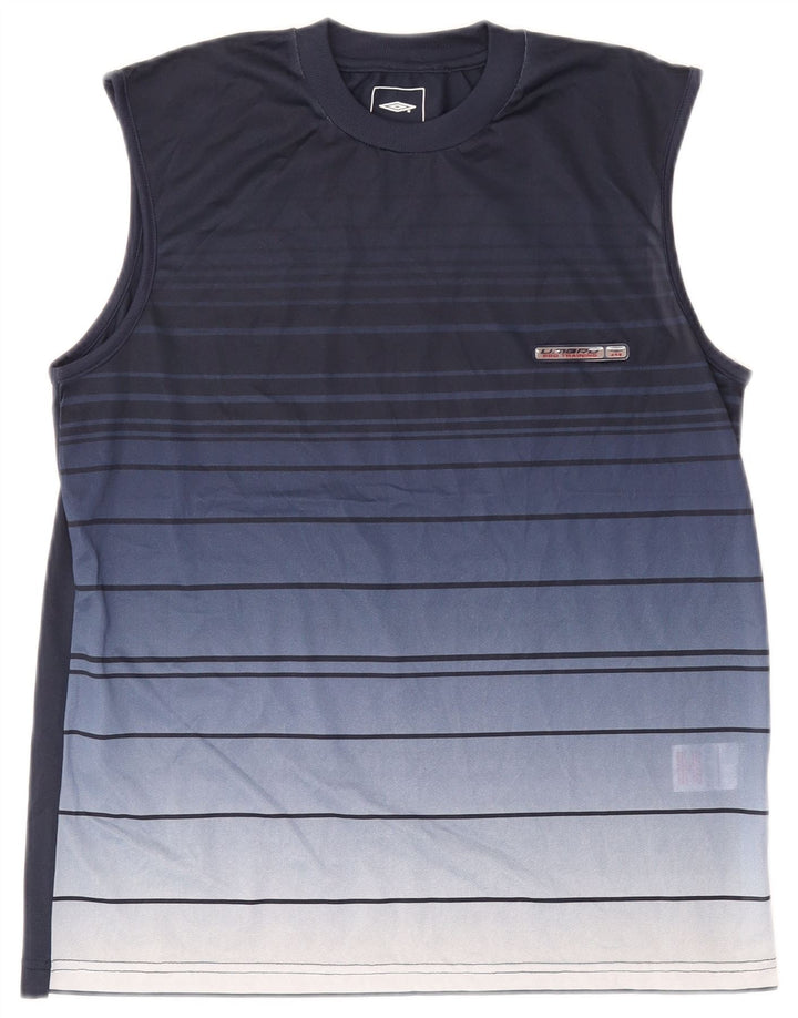Umbro Mens See Through Vest Top Medium Navy Blue Striped Polyester