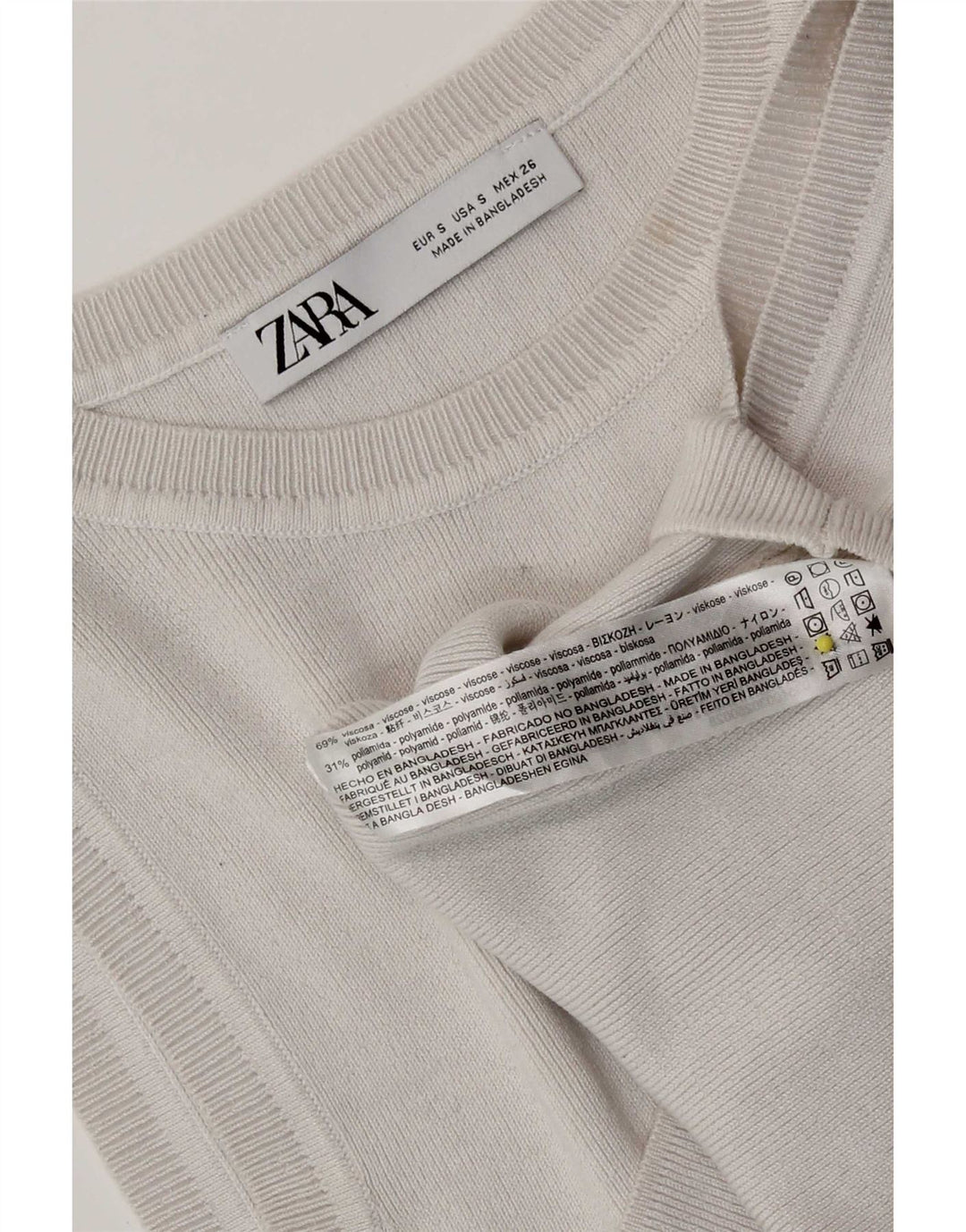 Zara Womens Pullover Crop Top UK 8 Small Off White Viscose