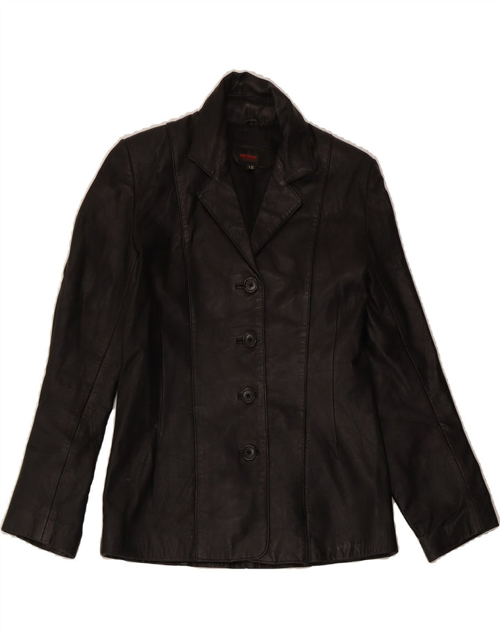 VINTAGE Womens Leather Jacket UK 12 Medium Black Polyester Vintage Vintage and Second-Hand Vintage from Messina Hembry 