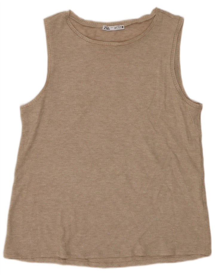Zara Womens Vest Top UK 10 Small Beige Flecked
