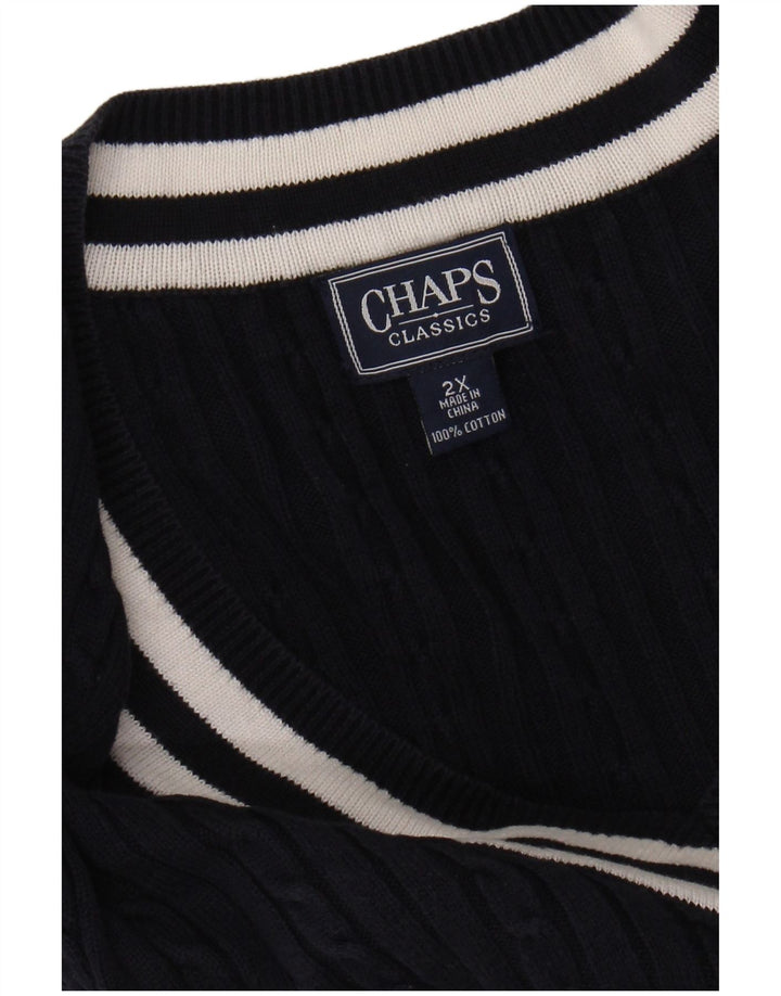 CHAPS Womens 3/4 Sleeve V-Neck Jumper Sweater UK 20 2XL Navy Blue Cotton