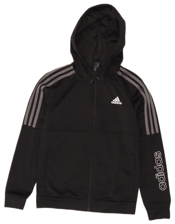 Adidas Boys Graphic Zip Hoodie Sweater 11-12 Years Black Polyester