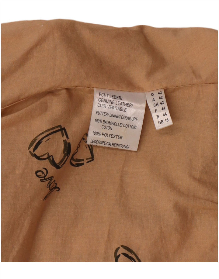 DAVID MOORE Womens Crop Biker Jacket UK 16 Large Green Colourblock Leather